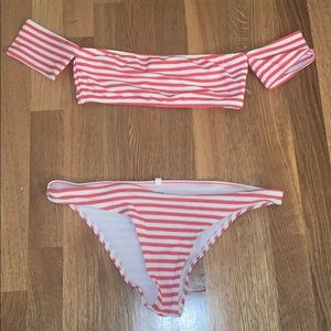 Aerie red and white striped bikini